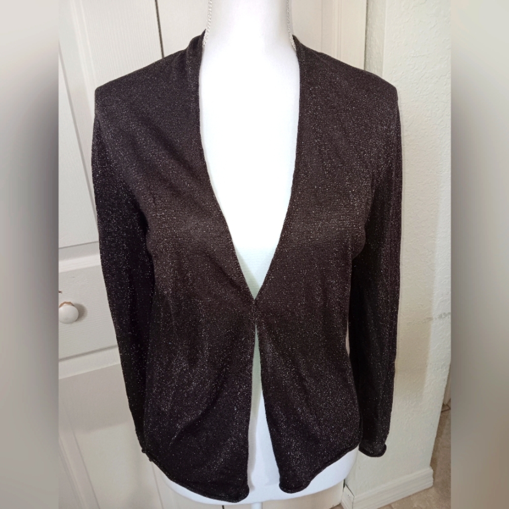 Eileen Fisher Black Silver Metallic Cardigan. Size S.